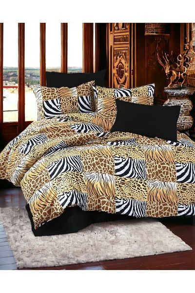 MAJESTE Leopard Zebra Pattern Black Bed Sheets with 4 Pillowcases Cotton Non-Iron Wrinkle-Resistant Double K Duvet Cover Set