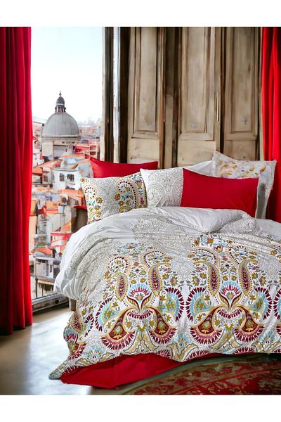 MAJESTE Exclusive 100% Cotton Poplin Akfil Ranforce Double Duvet Cover Set (4 PILLOW COVERS)-7418k