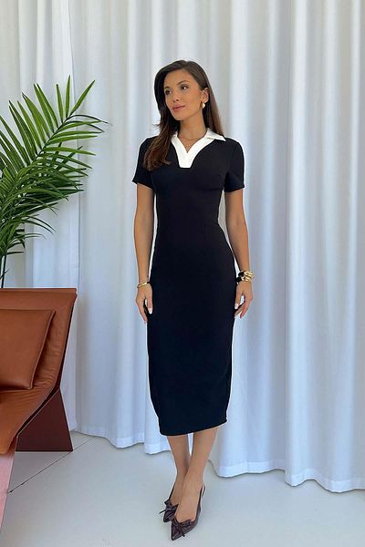 Mine Tan Butik Rochie creion cu mânecă scurtă cu guler pentru bebeluși - neagră