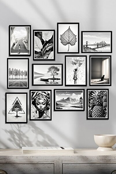 Tontilika Siyah Beyaz Sanat Tablo Seti - 12 Parçalık Koleksiyon