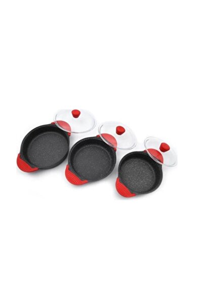 Eda Tuğra 3-Piece Granite Casting Pan Set with Lid - Fireproof and Non-Stick