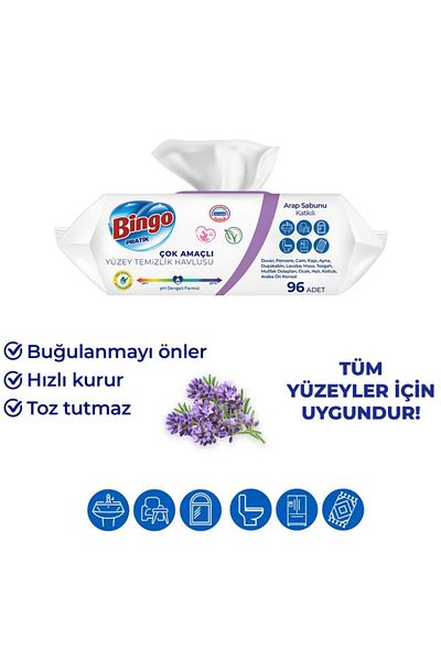 Bingo Lavender Scented Surface Cleaning Towel - 96 Pieces