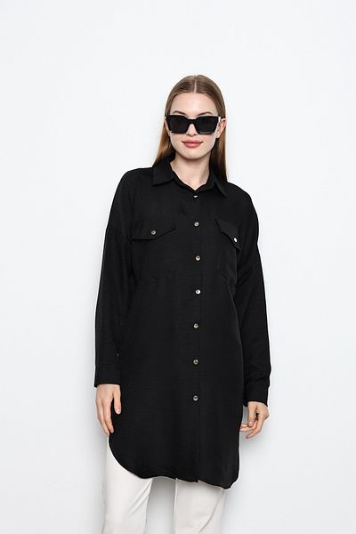İKLİM LİFE Black Long Hijab Tunic - Double Pocket