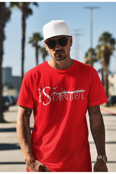 MAGORS TRICOU CU MÂNECĂ SCURTĂ, IMPRIMAT ISTANBUL, BUMBAC, GÂTUL BICICLETA