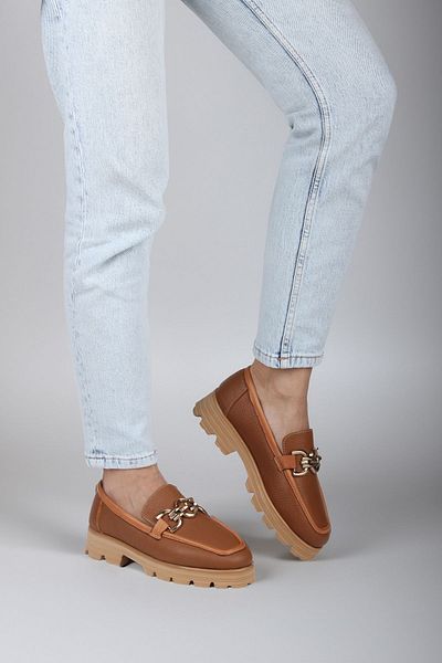Gusse Women's Tan Genuine Leather Loafer Shoes