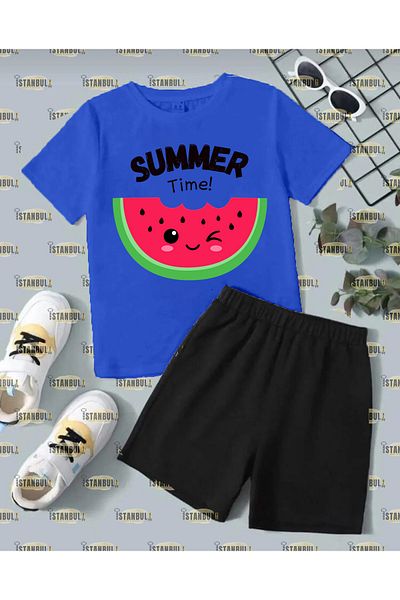 aynewmoda Summer Time Printed T-shirt and Shorts Set