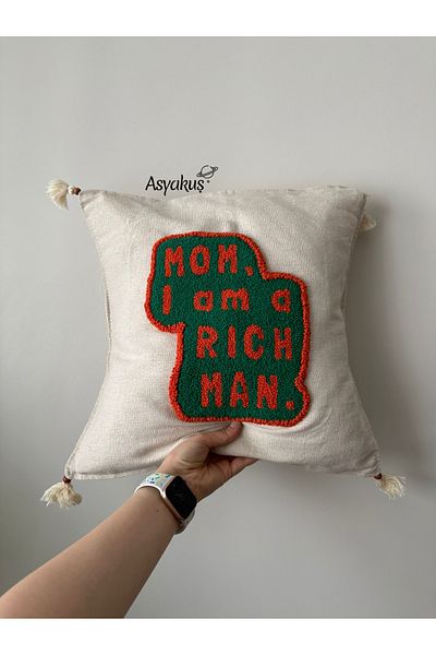 asyakuş Efsarstudio Mom I Am A Rich Man Motto Design scris/modelat Husă de pernă cu broderie