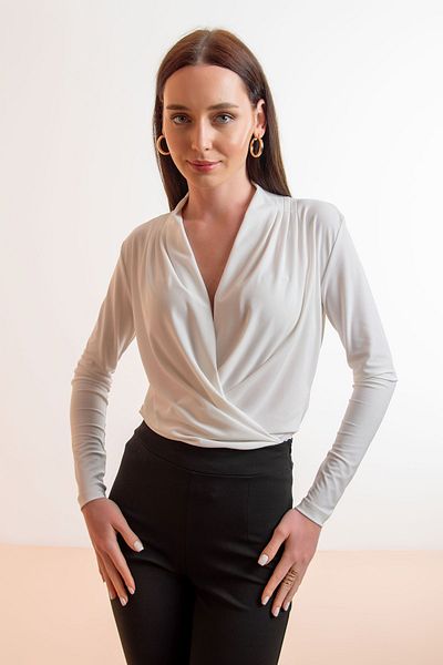 Laranor Decolteu dublu Ecru - Bluză cu capse de jos