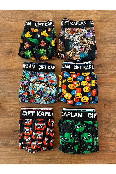 Çift Kaplan Digital Pattern 6-Piece Cotton Lycra Men's Boxers