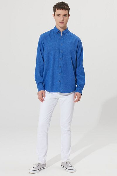 ALTINYILDIZ CLASSICS Navy Blue Linen Men's Shirt - Comfortable Fit, Buttoned Collar