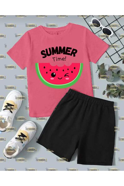 aynewmoda Summer Time Printed T-shirt and Shorts Set