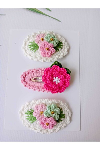 Kadın Girişimciler Atölyesi Аксесоар за коса от 3 части, розов, с щипки за коса - ръчно изработен тик-так