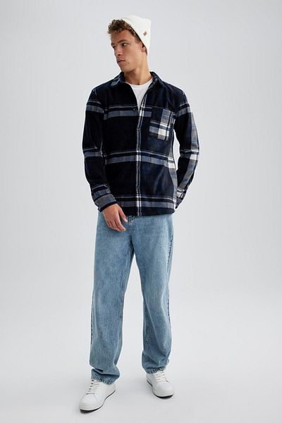 DeFacto Regular Fit Checkered Pocket Detailliertes Fleece-Langarmhemd V2767az23wn