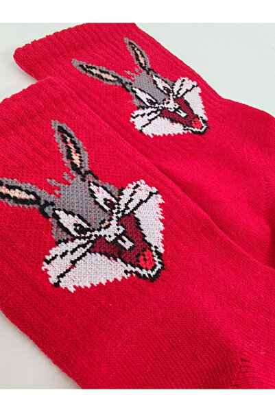 Shuttle Park Unisex Comics Fashion - Red Bugs Bunny Patterned Written College Socks