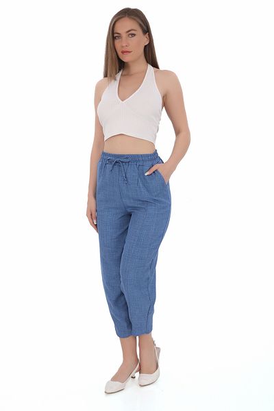 REYNEV Women's Indigo Blue Elastic Waist Casual Pants High Waist Thin New Season Summer Pants