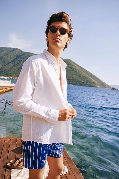 ALTINYILDIZ CLASSICS Λευκό Λινό Ανδρικό Πουκάμισο Comfort Fit - Relaxed Fit, Κολάρο με κουμπιά