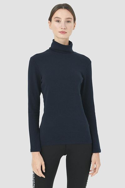 Comm-Ci Tricou tricotat cu mânecă lungă din bumbac organic, albastru bleumarin