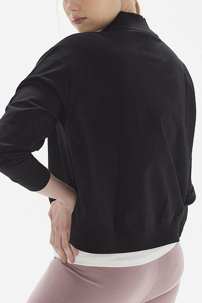 Comm-Ci Rosetta Black Stand Collar Cotton Knitted Crop Sweatshirt
