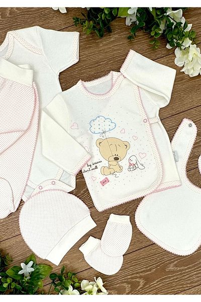 Renkli Puset 6-Piece Organic Cotton Baby Hospital Discharge Set - Bear, Rabbit and Speckle Detailed