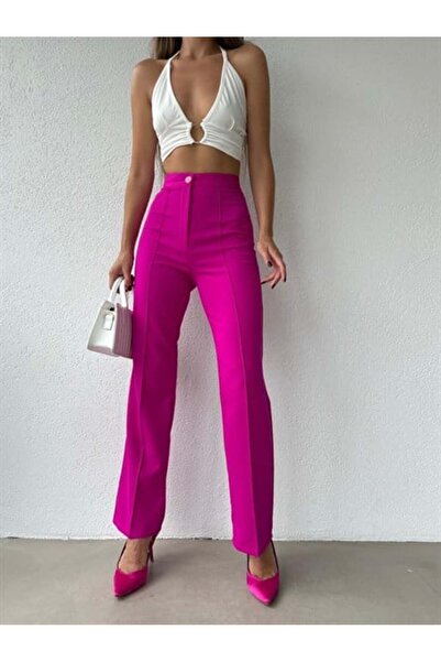 mydukkan.co Φούξια υφασμάτινο παντελόνι με μπροστινή ραφή σωλήνων