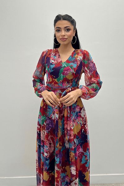 Phoenix Women Tie-Dye Patterned V-Neck Dress