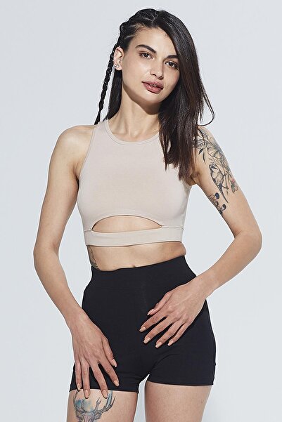 Comm-Ci Ella Nude Organic Cotton Cut Out Detailed Crop Blouse