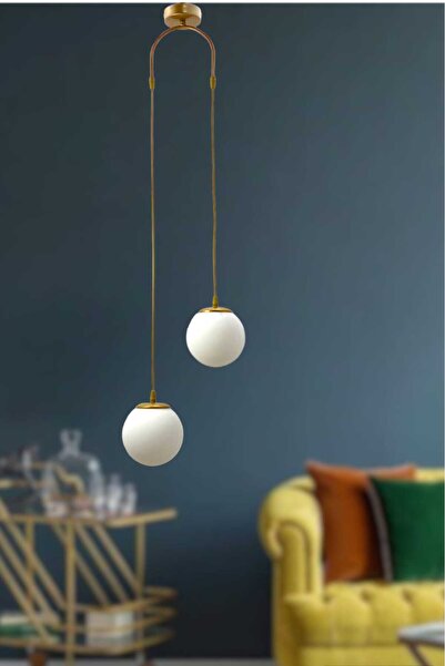 BSA LIGHTING NEHİR 2'Lİ SARKIT ESKİTME BOYALI  MODERN AVİZE (BEYAZ CAMLI)