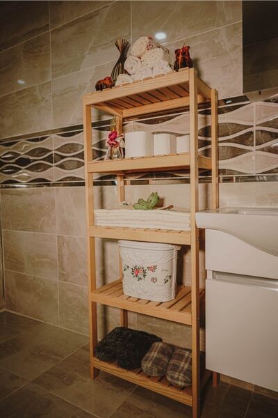 OlcayAksesuar Ahşap Banyo Rafı 5 Raflı Havluluk Sabunluk Dekoratif Raf Dolap ...
