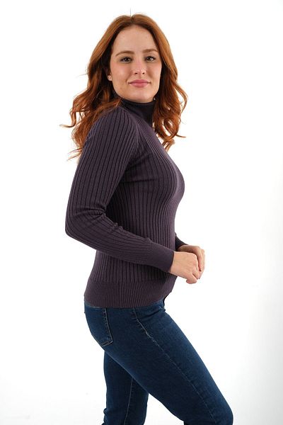 Trist Star Pulover de damă cu guler tricotat cu nervuri - mov vinete, culoare lână-6157