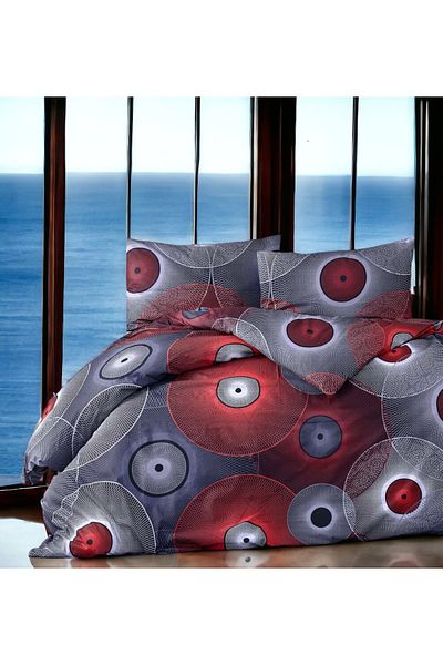 MAJESTE Toprak Ev Elegant 100% Cotton Techno Duvet Cover Set Double-6228 Red