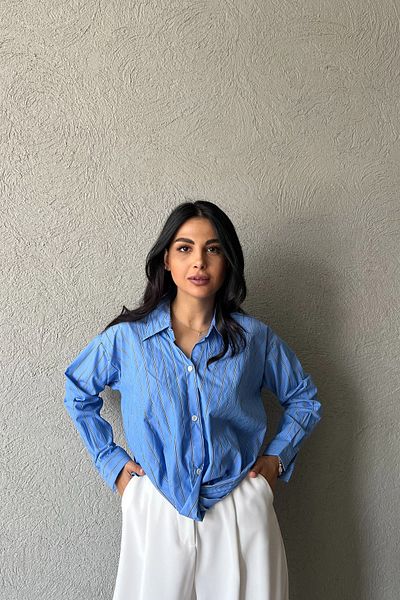 Seda Yalçın Atelier Cămașă cu dungi albastre cu design