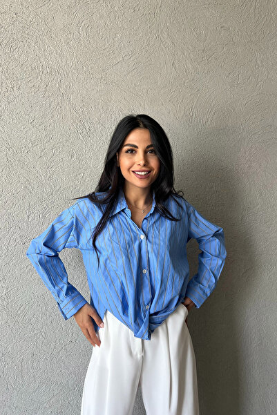 Seda Yalçın Atelier Сорочка з синіми смужками та дизайнерським принтом