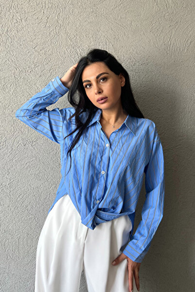 Seda Yalçın Atelier Сорочка з синіми смужками та дизайнерським принтом