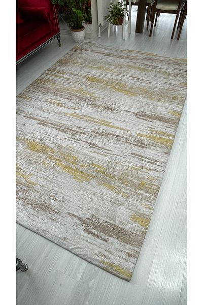 MEKA TEKSTİL Yellow Turquoise Model Elastic Velvet Carpet Cover