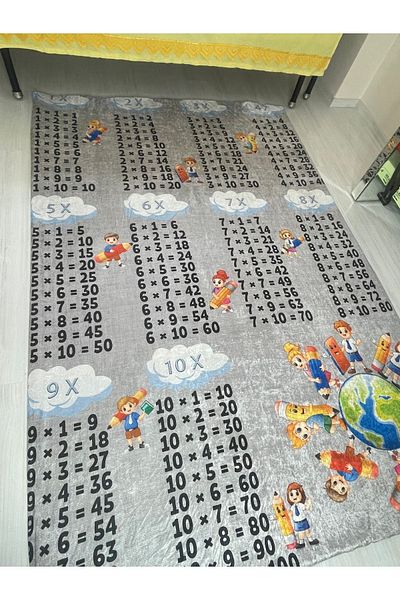 MEKA TEKSTİL Elastic Velvet Carpet Cover with Multiplication Tables for Kids