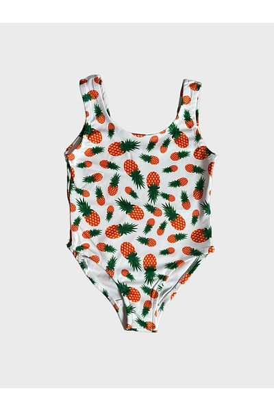 Fil Kids White Pineapple Patterned Girl's Swimsuit