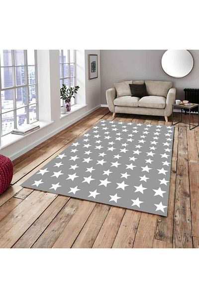 MEKA TEKSTİL Gray Star Model Elastic Carpet Cover