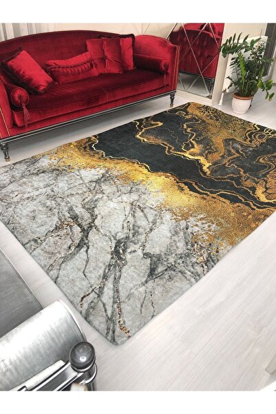 MEKA TEKSTİL Golden Marble Model Silk Velvet Elastic Carpet Cover
