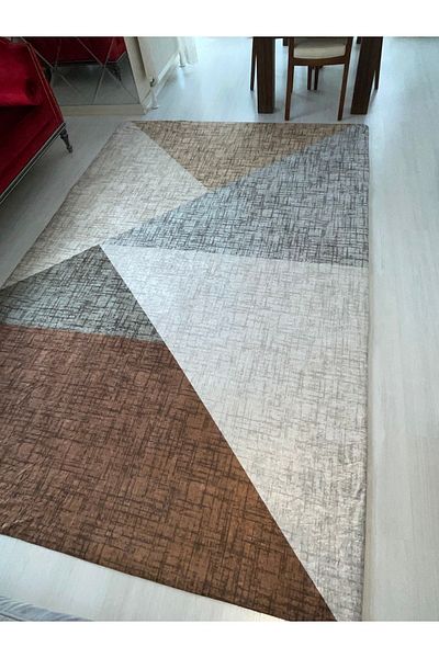 MEKA TEKSTİL New Brown Pyramid Elastic Velvet Carpet Cover