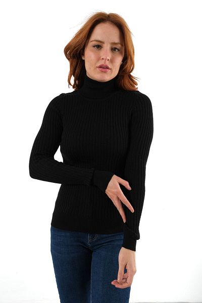 Trist Star Pulover negru din tricot cu nervuri - Trist-6157