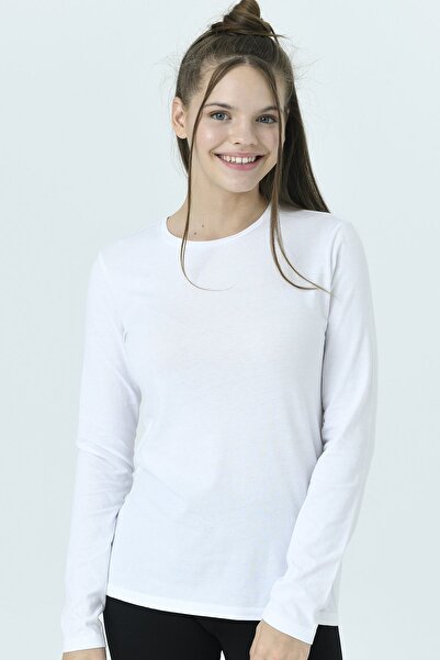 Comm-Ci Acasia Beyaz Bisiklet Yaka Organik Pamuk Uzun Kollu Örme T-shirt