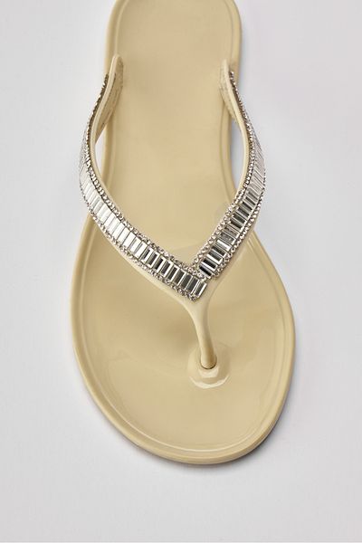 OZYO Beige Stoned Arusi - Flip Flop Gel Summer Casual Slippers