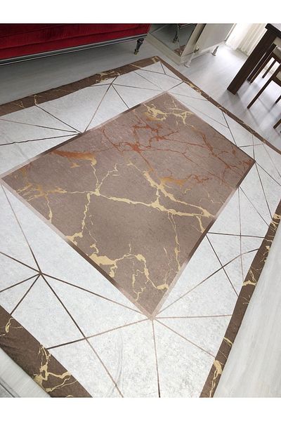 MEKA TEKSTİL New Model Brown Prism Elastic Carpet Cover Velvet