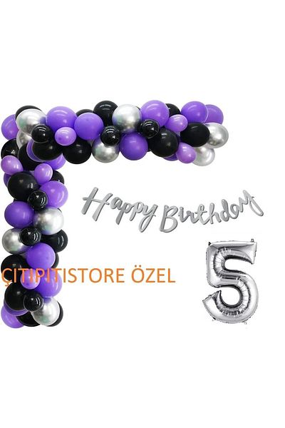 DÜVENCİ TİCARET Black Purple Balloon Garland Arch Kit Metal Silver Latex Balloons