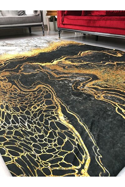 MEKA TEKSTİL Golden Marble Model Silk Velvet Elastic Carpet Cover