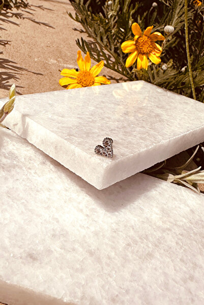 MOONİ ACCESSORİES Çelik Kalp Love Tasarım Gümüş Renk Zirkon Taşlı Piercing Tr...