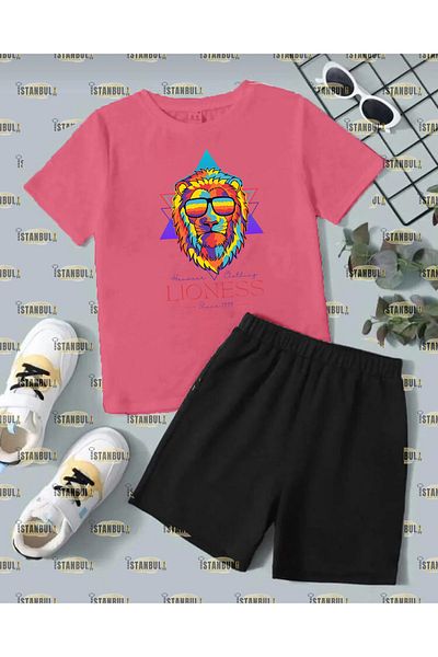 aynewmoda Tricou și pantaloni scurți cu imprimeu cu leu - Set de trening