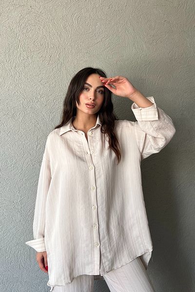Seda Yalçın Atelier Beige Oversize Shirt and Pants Set