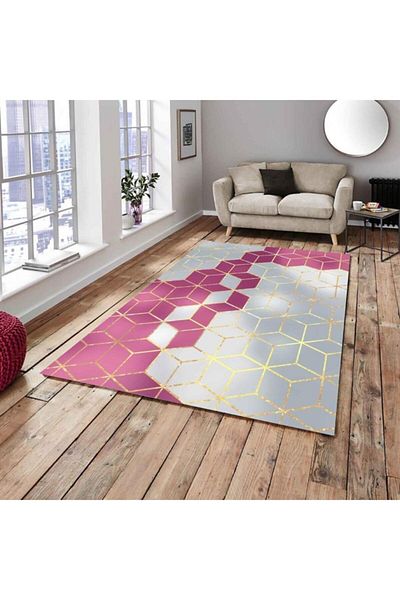 MEKA TEKSTİL Pink Circle Model Elastic Carpet Cover