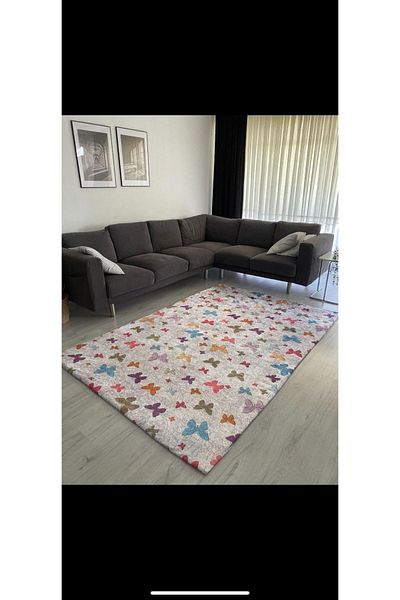 MEKA TEKSTİL Colorful Butterfly Pattern Elastic Velvet Carpet Cover